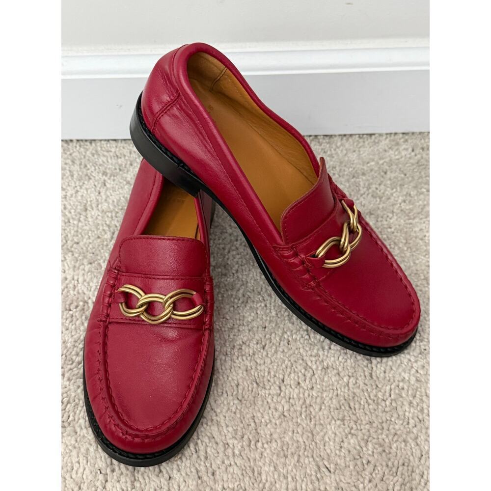 Sézane Vicky Leather Slip On Loafers Shoes Burgundy Red Women's Size EU 35 - Picture 3 of 10